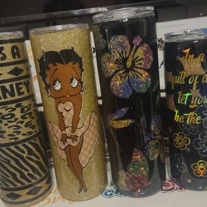 Glitter Tumbler Set with Cartoon and Floral Designs